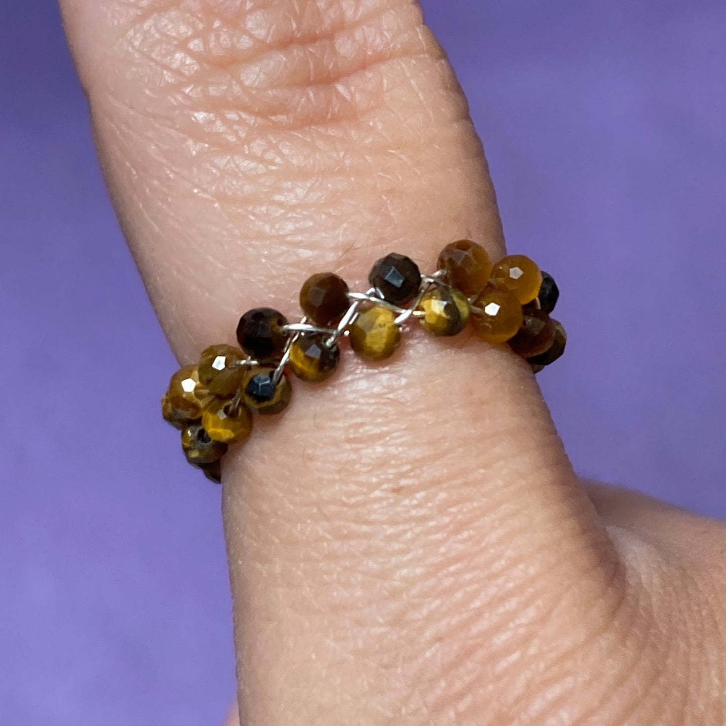 Dainty Braided Wire Crystal Rings with Adjustable Chain, Silver & Faceted