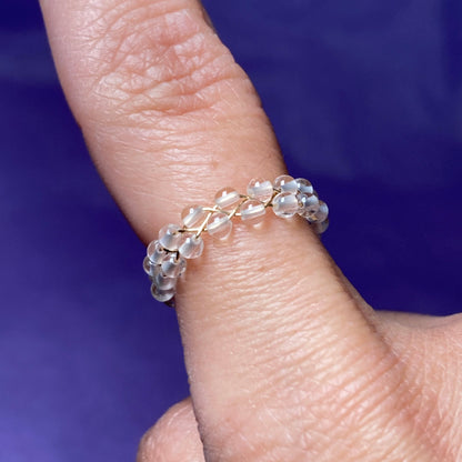 Dainty Braided Wire Crystal Rings with Adjustable Chain, Gold & Round