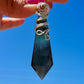 Rainbow Fluorite Point Pendulum Pendant with Silver Decorative Wire Wrapping