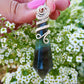 Rainbow Fluorite Point Pendulum Pendant with Silver Decorative Wire Wrapping