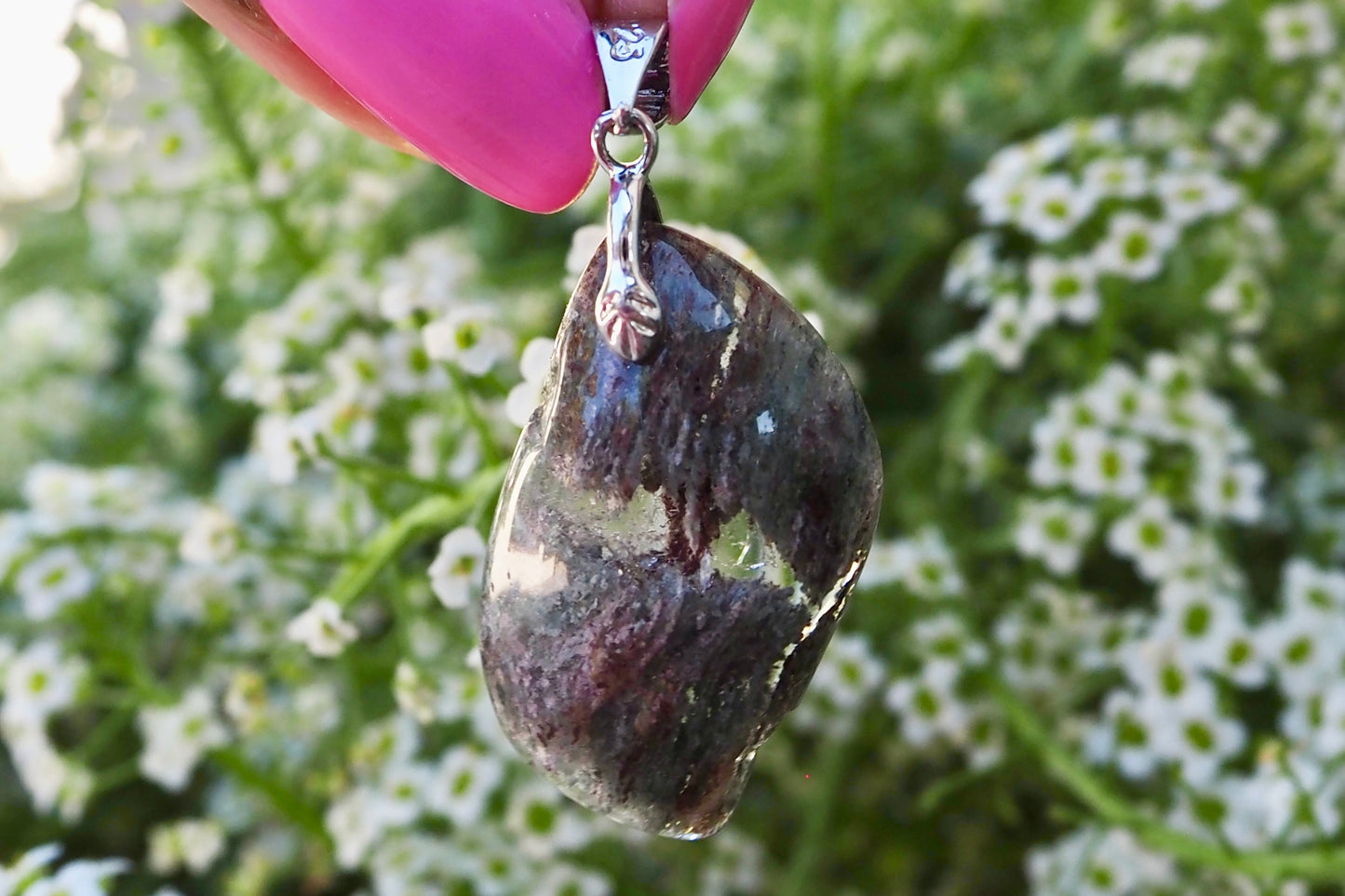 Garden Quartz with Rutile Pendant with 925 Silver Bail