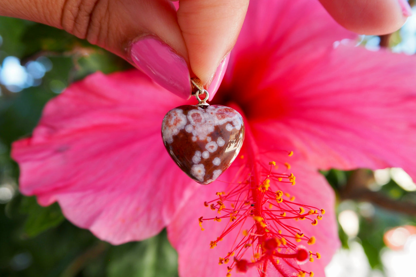 Red 8th Vein Ocean Jasper Heart Pendant