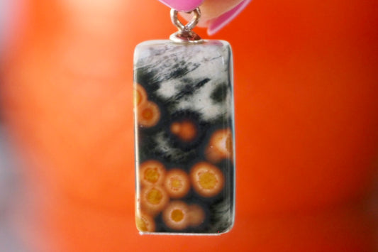 Orange and Black 8th Vein Ocean Jasper Rectangle Pendant