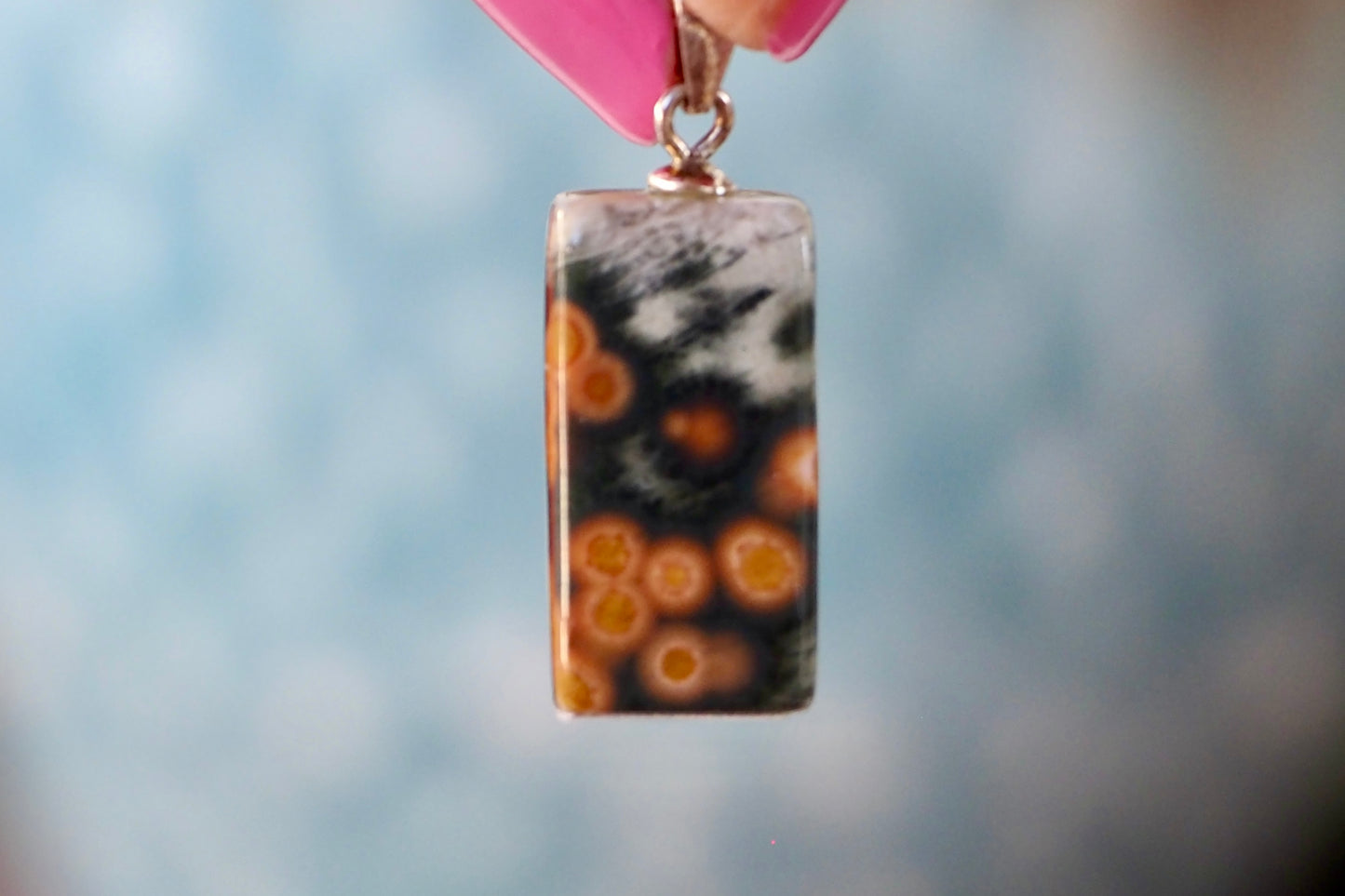 Orange and Black 8th Vein Ocean Jasper Rectangle Pendant