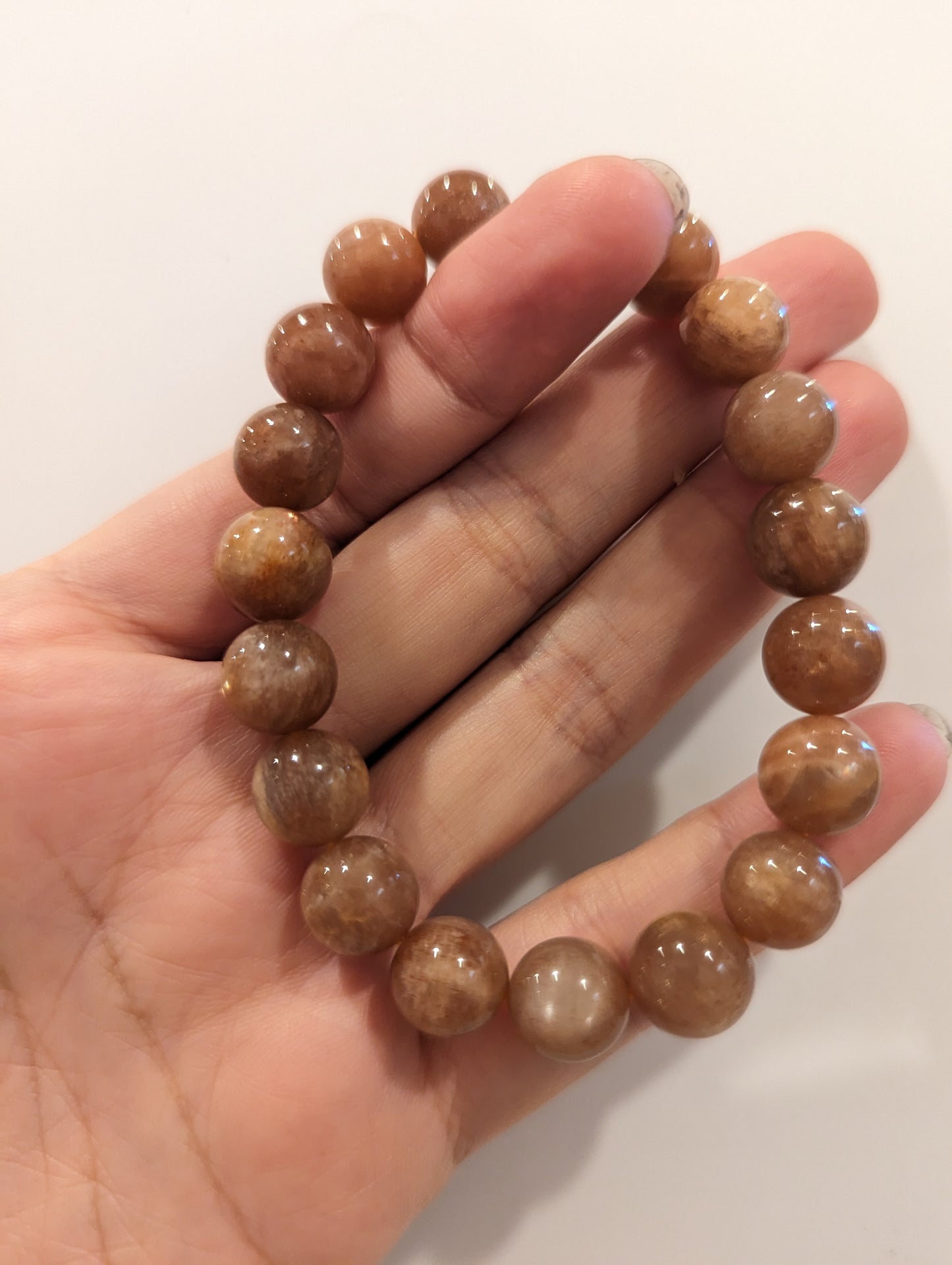 Peach Moonstone Crystal Bead Bracelets with Sunstone Flash, 10mm