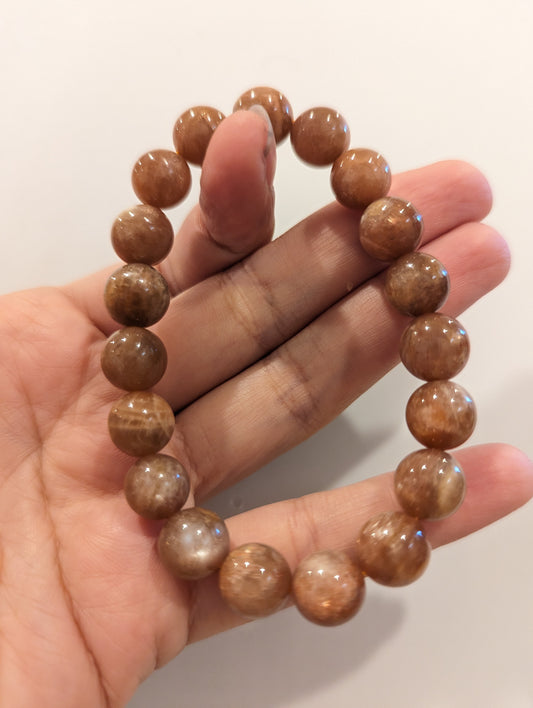 Peach Moonstone Crystal Bead Bracelets with Sunstone Flash, 10mm