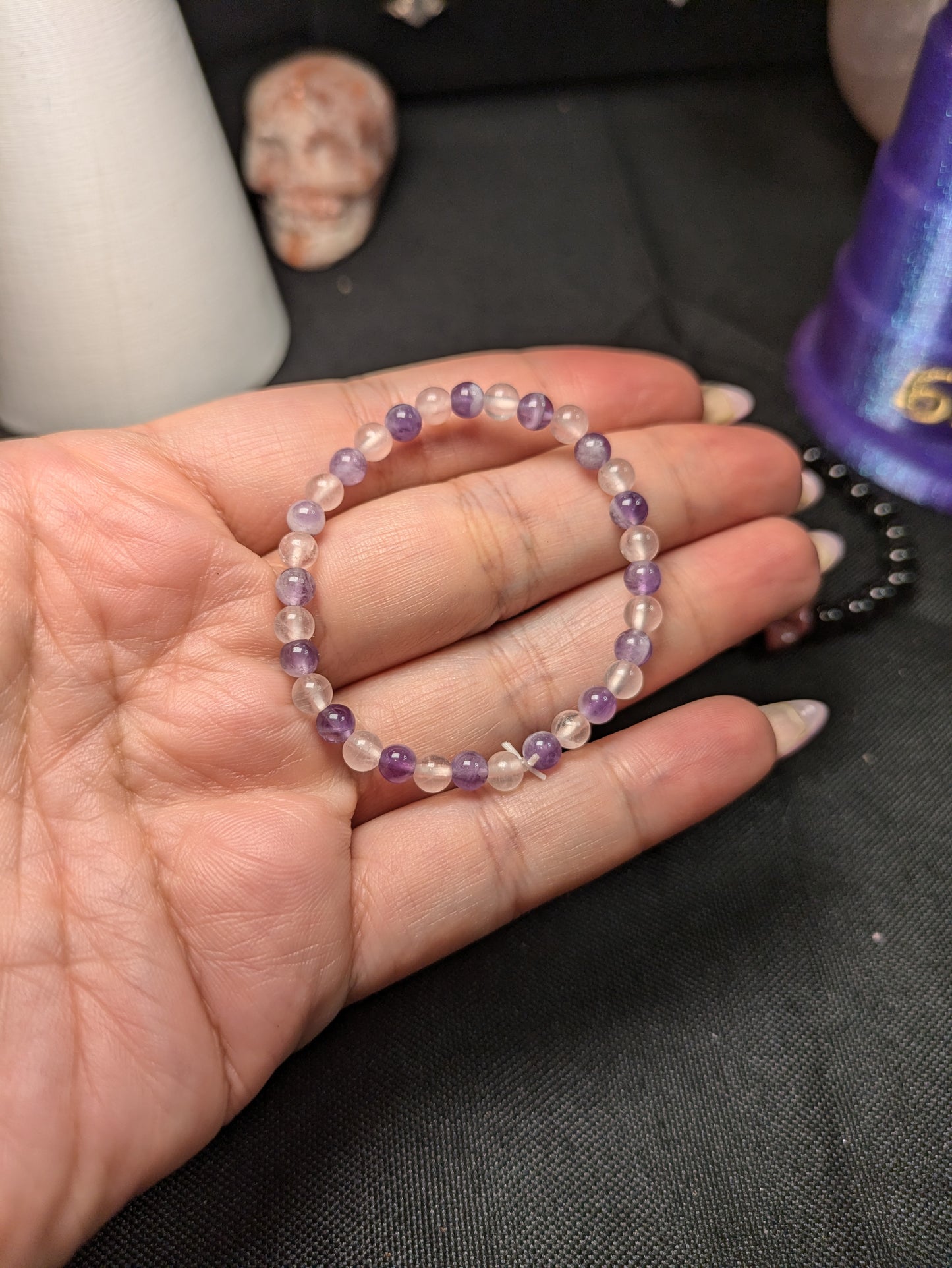 Amethyst and Rose Quartz Bracelet with Intentions for Love and Peace