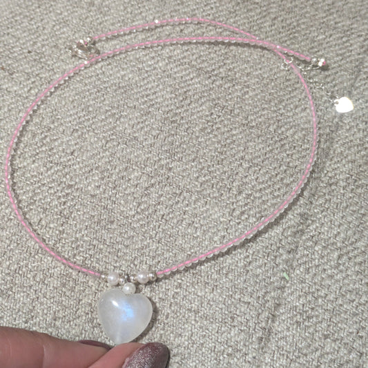 Moonstone and Rose Quartz Necklace for Love Intentions