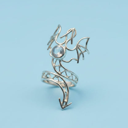 Moonstone Dragon Sterling Silver Ring