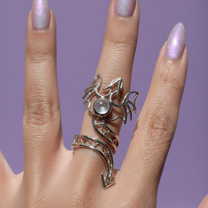 Moonstone Dragon Sterling Silver Ring