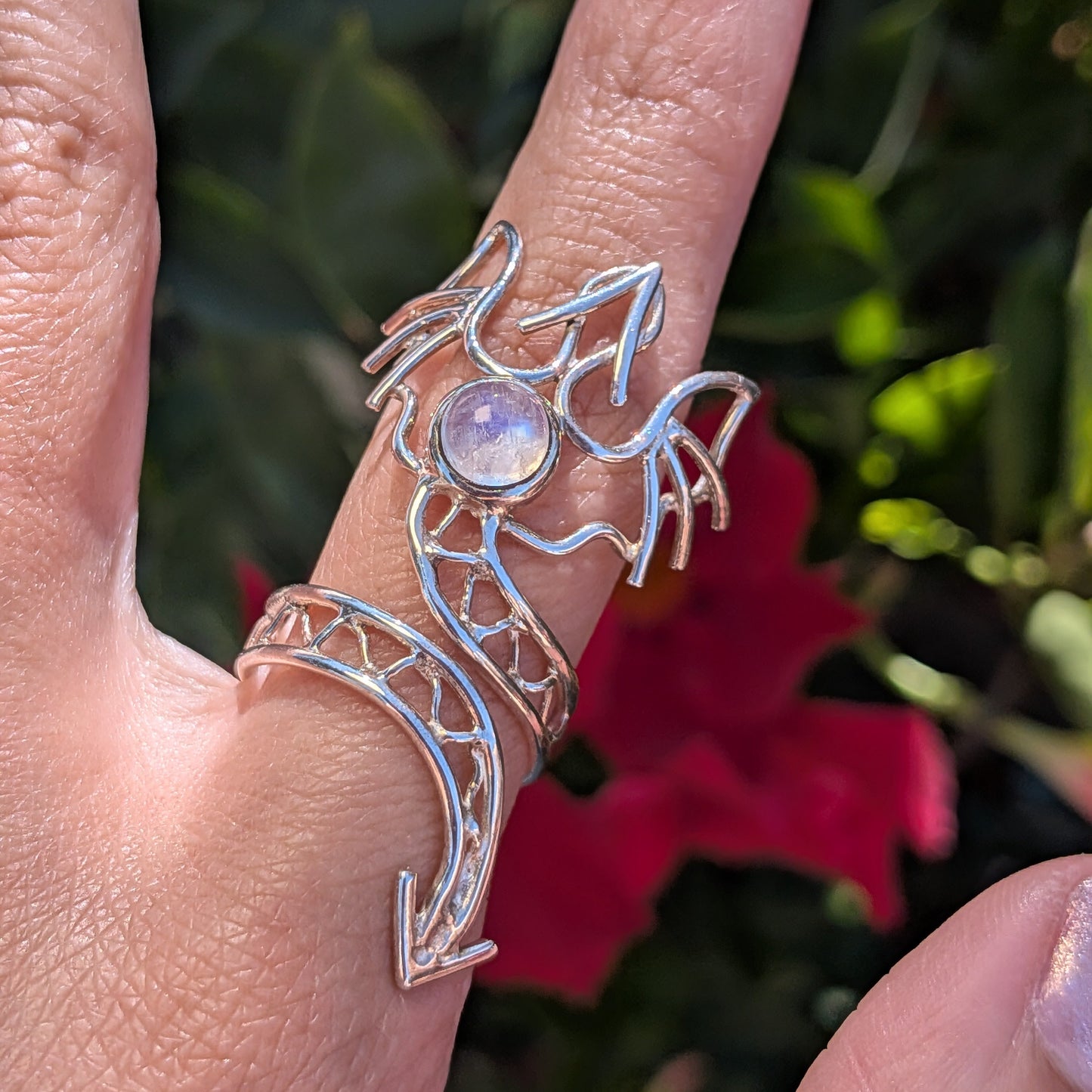 Moonstone Dragon Sterling Silver Ring