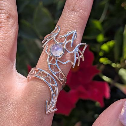 Moonstone Dragon Sterling Silver Ring