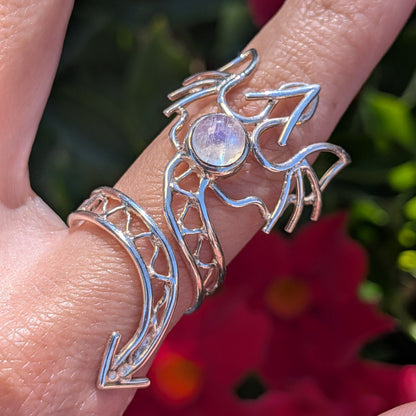 Moonstone Dragon Sterling Silver Ring