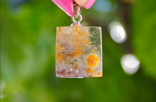 Golden Rutile Square Pendant