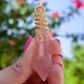 Rose Quartz Point Pendulum Pendant with Gold Decorative Wire Wrapping