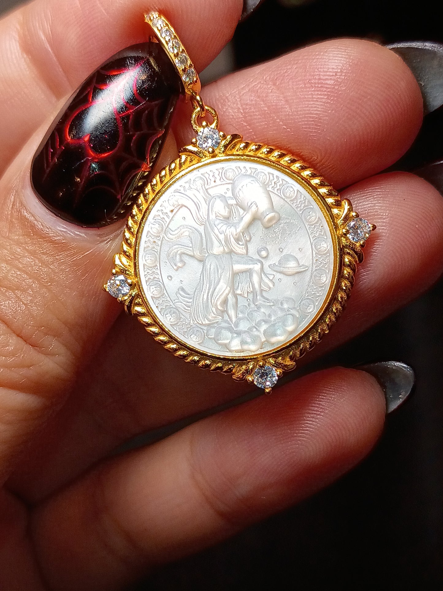 Aquarius Hebe Goddess of Youth and Beauty the Cupbearer - Cameo Golden 925 Silver Pendant