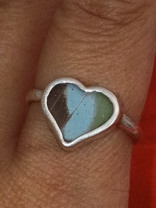 Butterfly Wing Ring Blue Green Heart 950 Sterling Silver Size 8