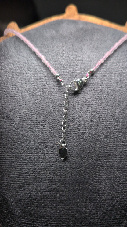 Moonlit Love Necklace – Rose Quartz, Moonstone Heart Dainty Adjustable Design