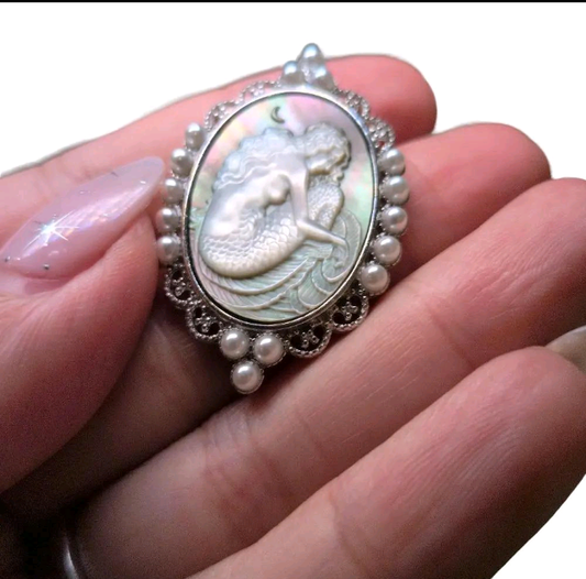 Mermaid Triple Pearl - Preorder Cabachon Silver Pendant