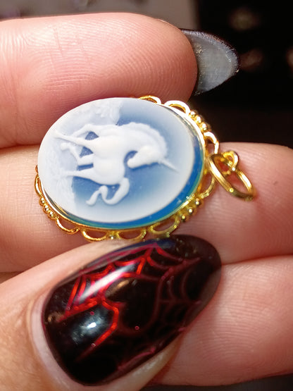Blue Unicorn - Cameo Gold Coated Silver Pendant