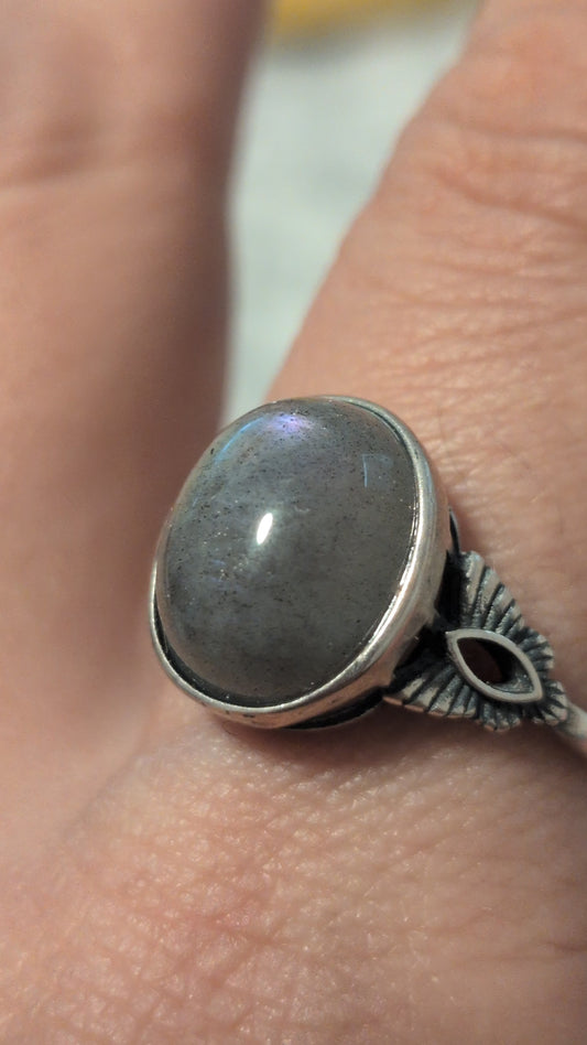 Purple Labradorite Butterfly Adjustable Size Silver Ring