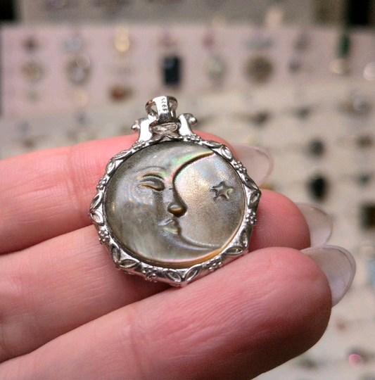Mother of Pearl Silver Moon - Preorder Cabachon Silver Pendant