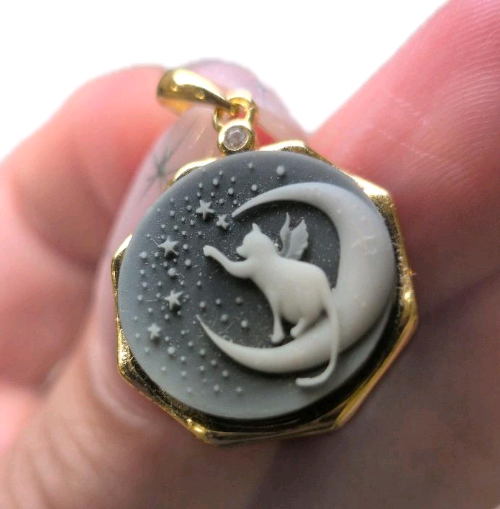 Black Moon Cat - Preorder Cabachon Silver Pendant