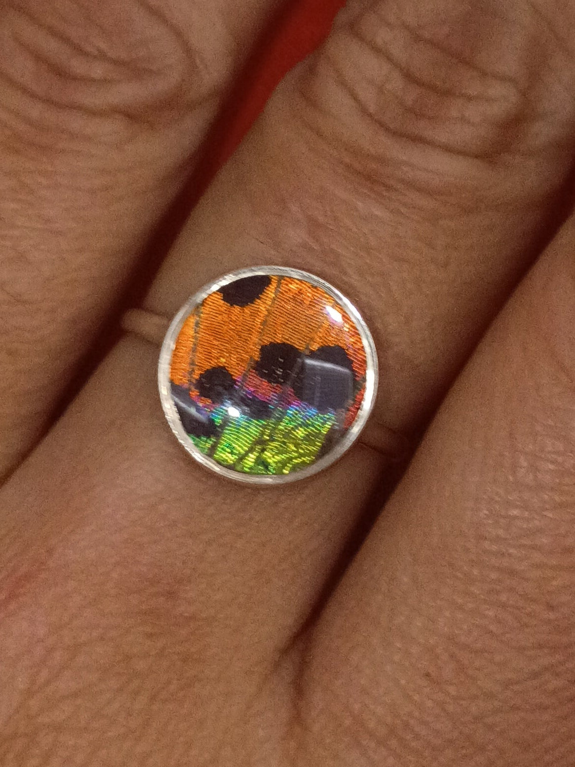 Butterfly Wing Ring Sustainably Sourced Madagascar Sunset Round 950 Sterling Silver