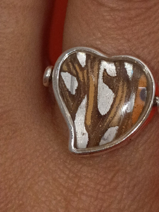 Butterfly Wing Ring Dual Side Heart Flip Pendant 950 Sterling Silver Size 9
