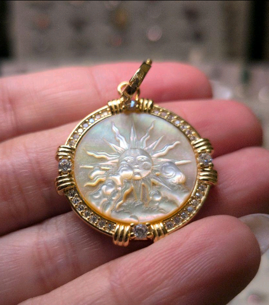 Mother of Pearl Golden Sun - Preorder Cabachon Silver Pendant