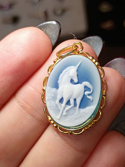 Blue Unicorn - Cameo Gold Coated Silver Pendant