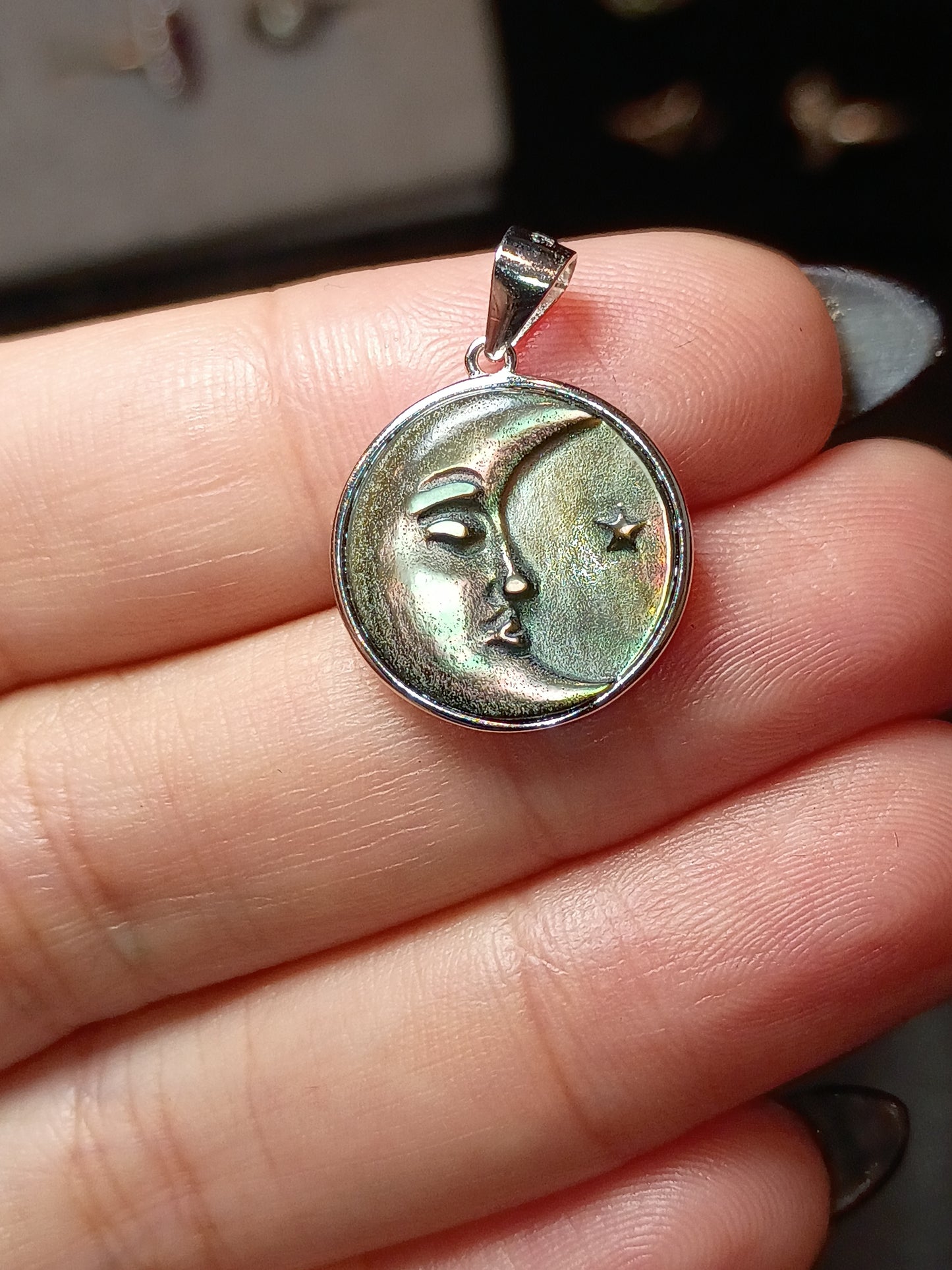 Mother of Pearl Silver Small Moon - Cameo Silver Pendant
