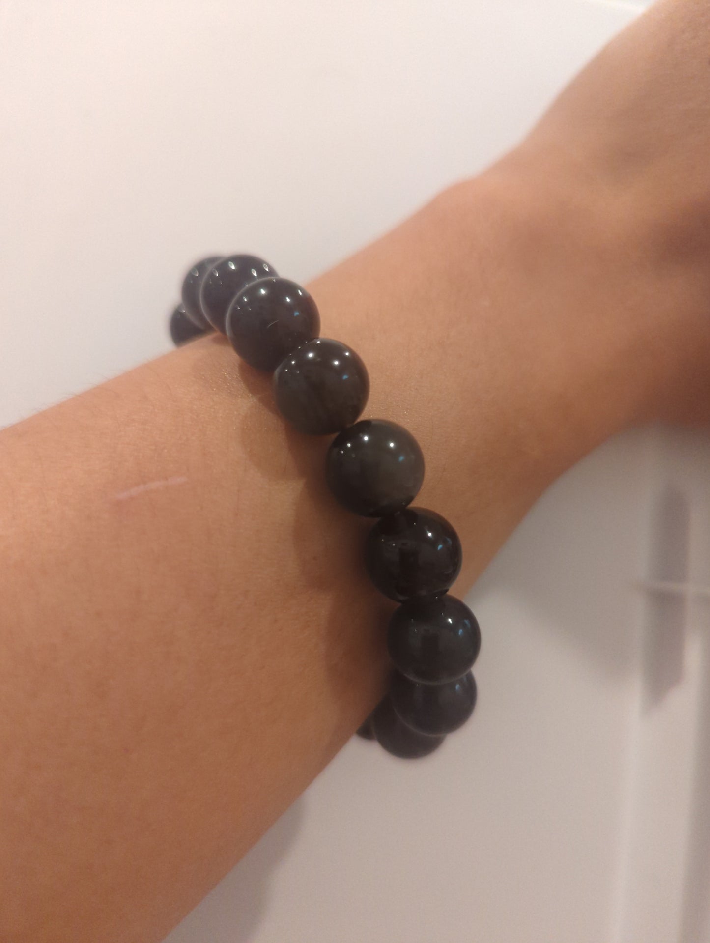 Ice Obsidian Crystal Bead Bracelet, 12mm