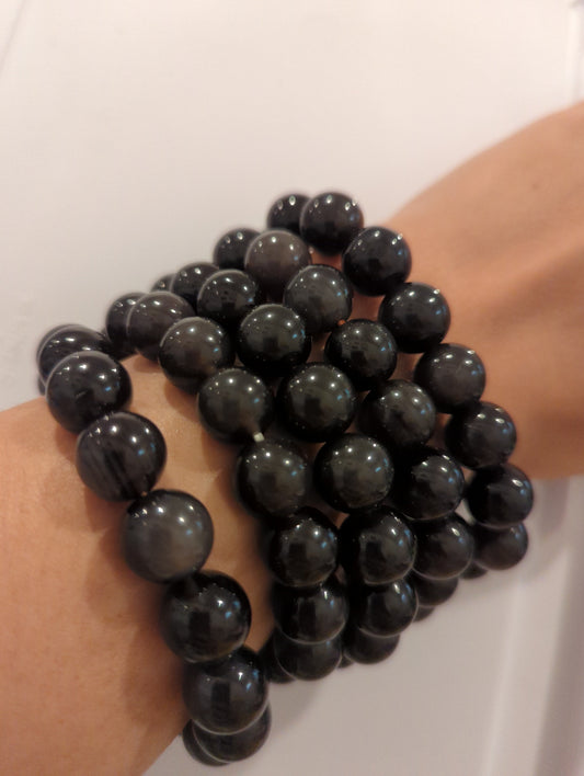 Ice Obsidian Crystal Bead Bracelet, 12mm