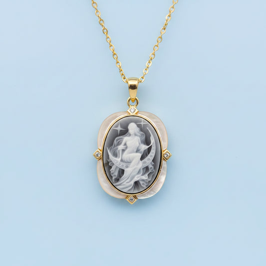 Selene Black Mother of Pearl Inlay Golden Cameo