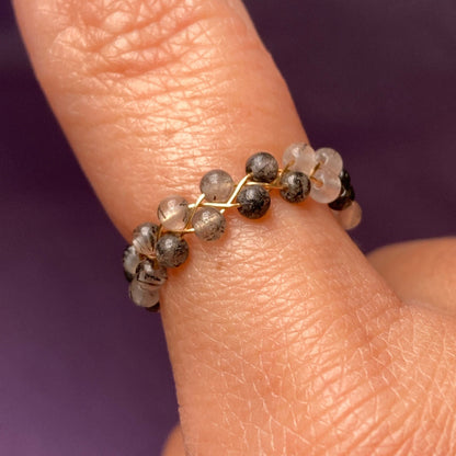 Dainty Braided Wire Crystal Rings with Adjustable Chain, Gold & Round