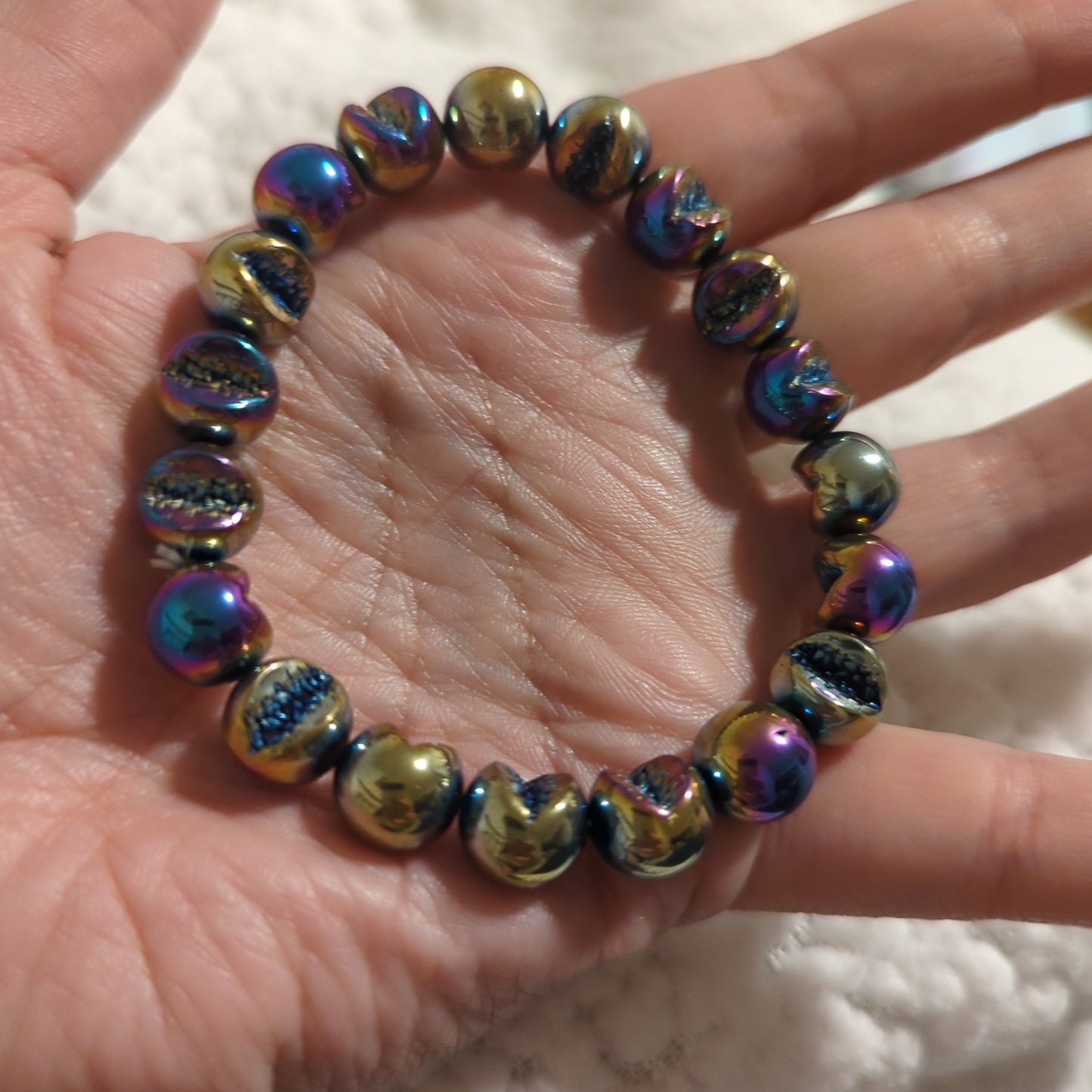 Rainbow Aura Hematite Beaded Bracelet