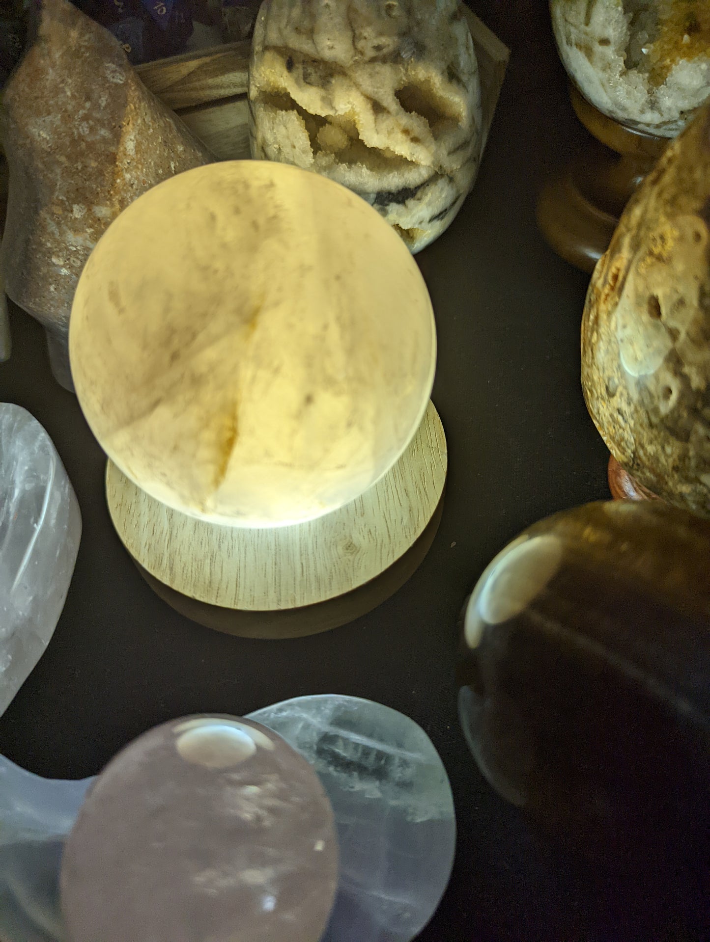 Large Blue Rose Quartz with Golden Healer Crystal Sphere