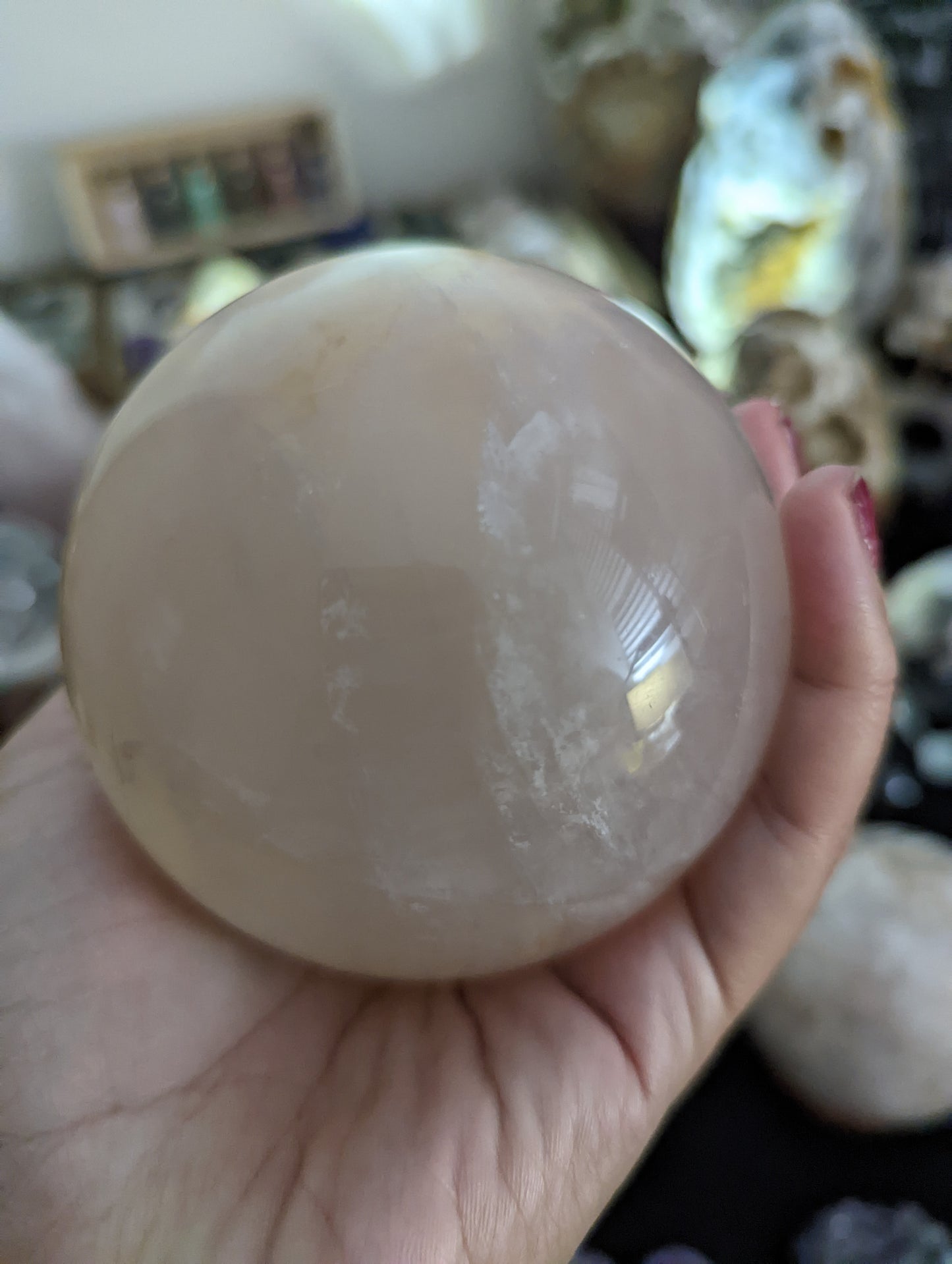 Large Blue Rose Quartz with Golden Healer Crystal Sphere