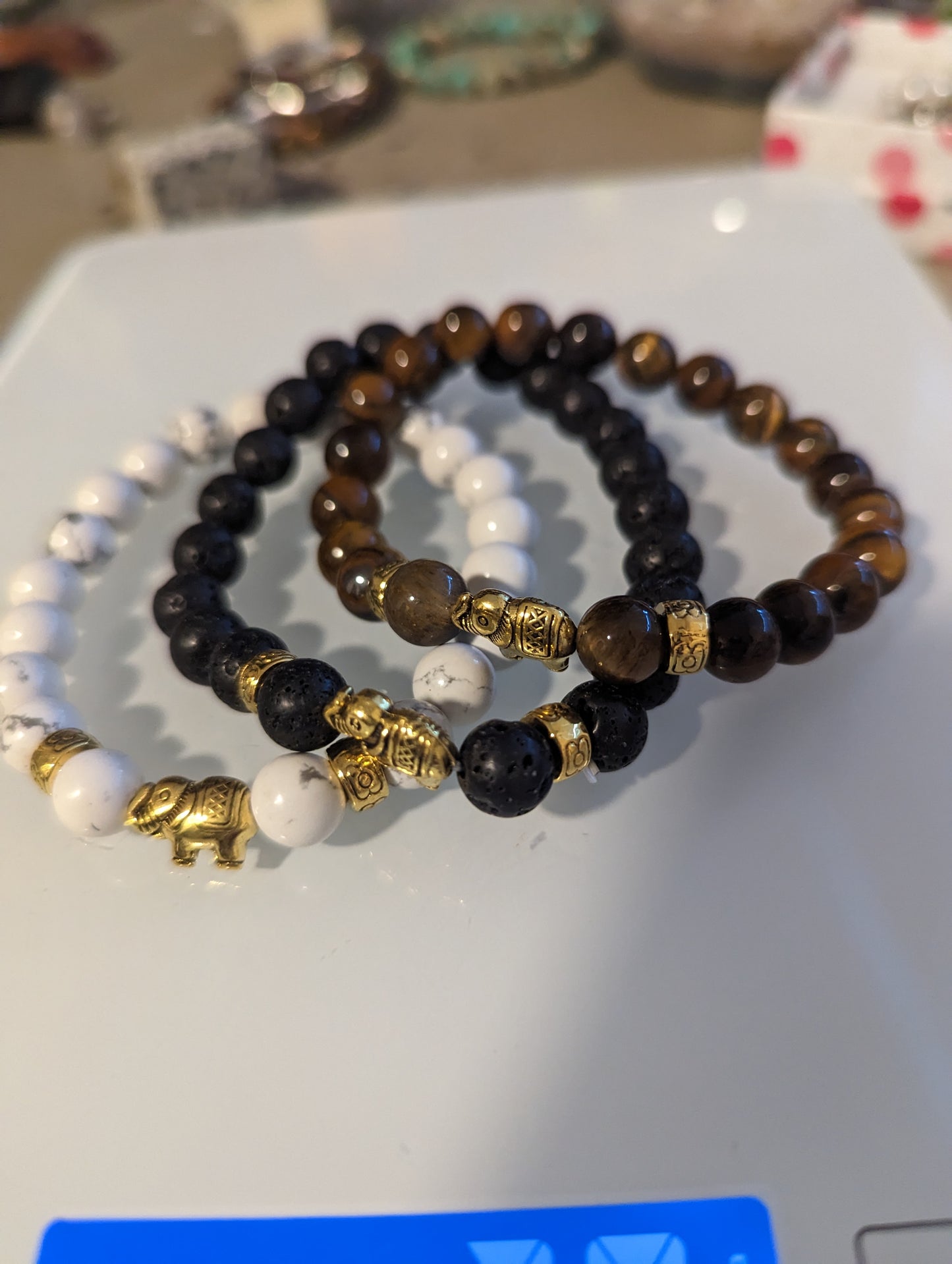 Elephant Beaded Crystal Bracelet Tiger's Eye