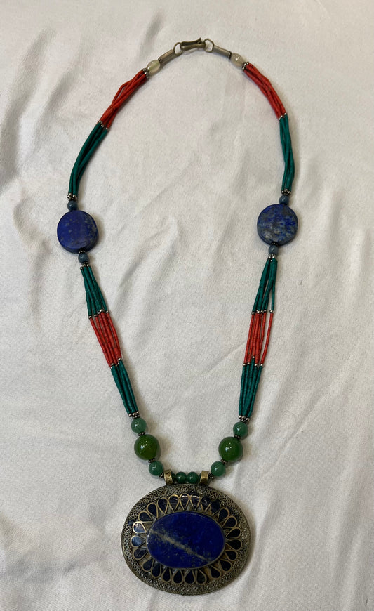 Lapis Lazuli, Jade, bead Vintage necklace