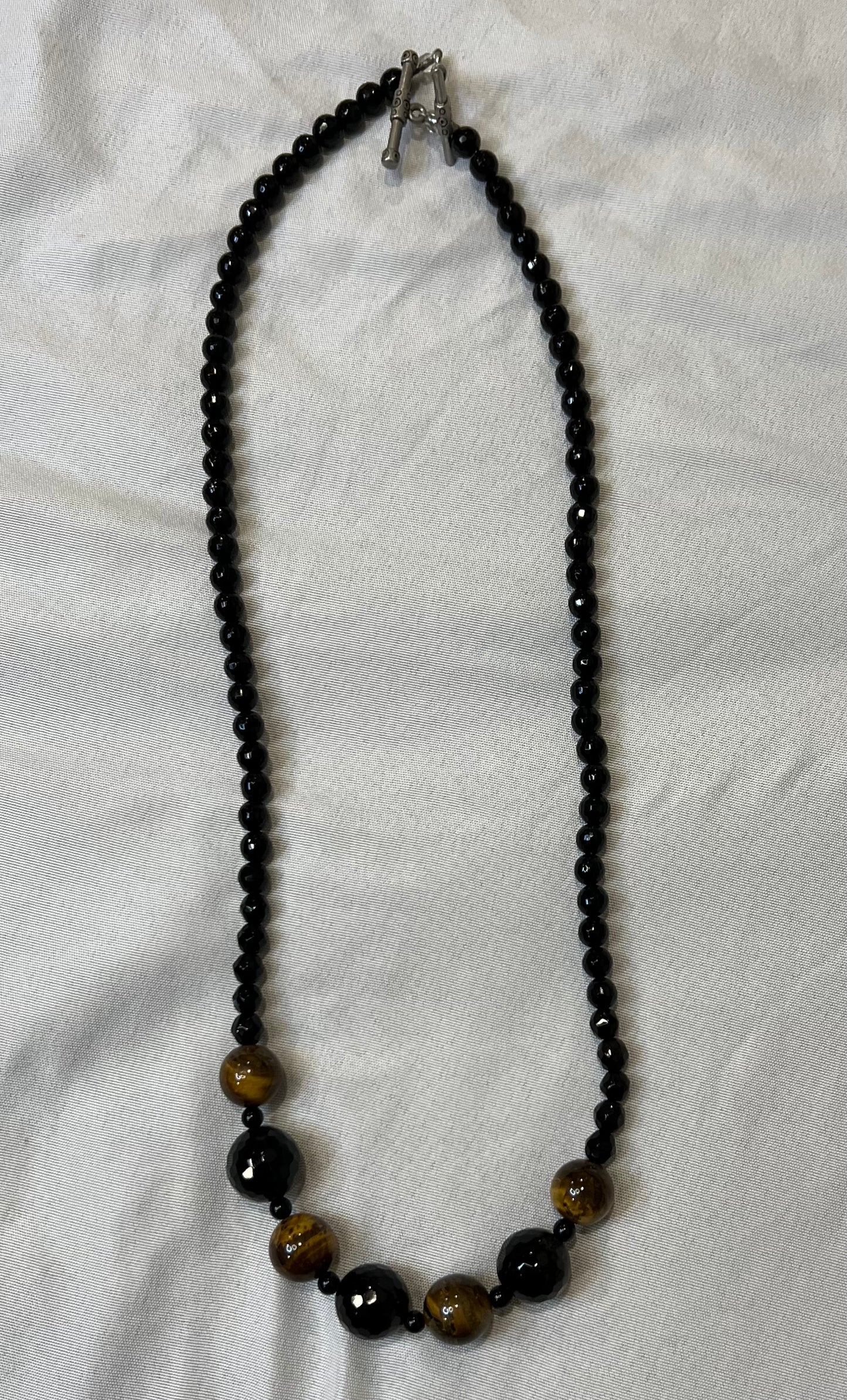 Handmade faceted Obsidian and Tiger’s Eye necklace