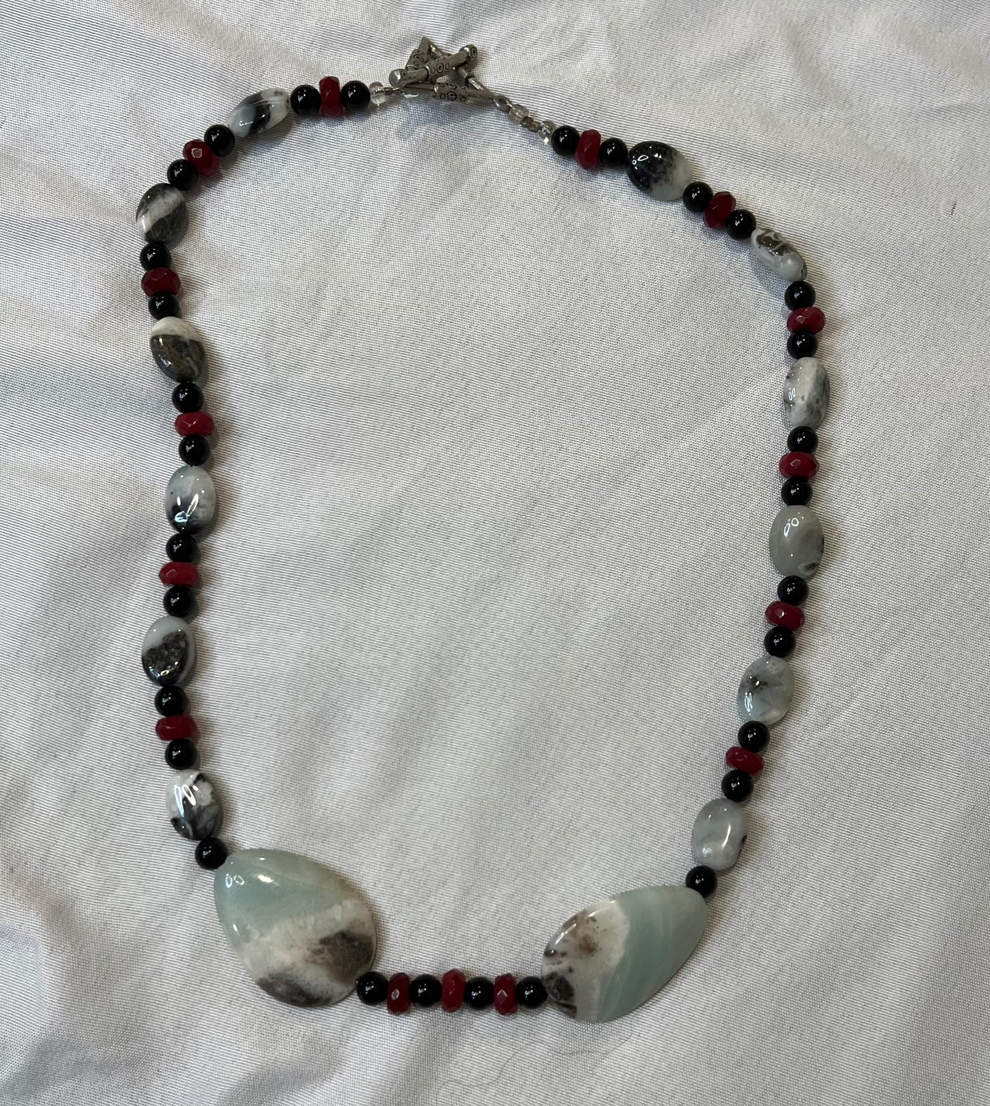 Handmade Caribbean Calcite, Obsidian, and glass necklace